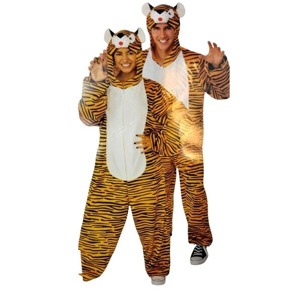 Adult Unisex Small to Medium Tiger Hooded Jumpsuit Costume - Picture 1 of 7
